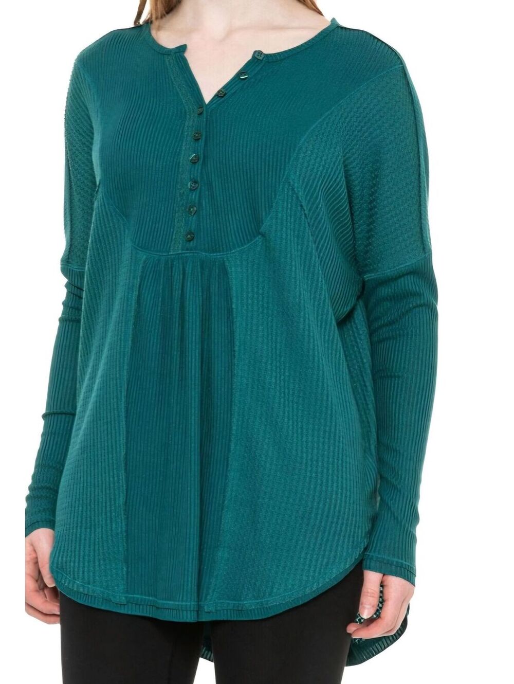 Free People Teal Henley with earrings